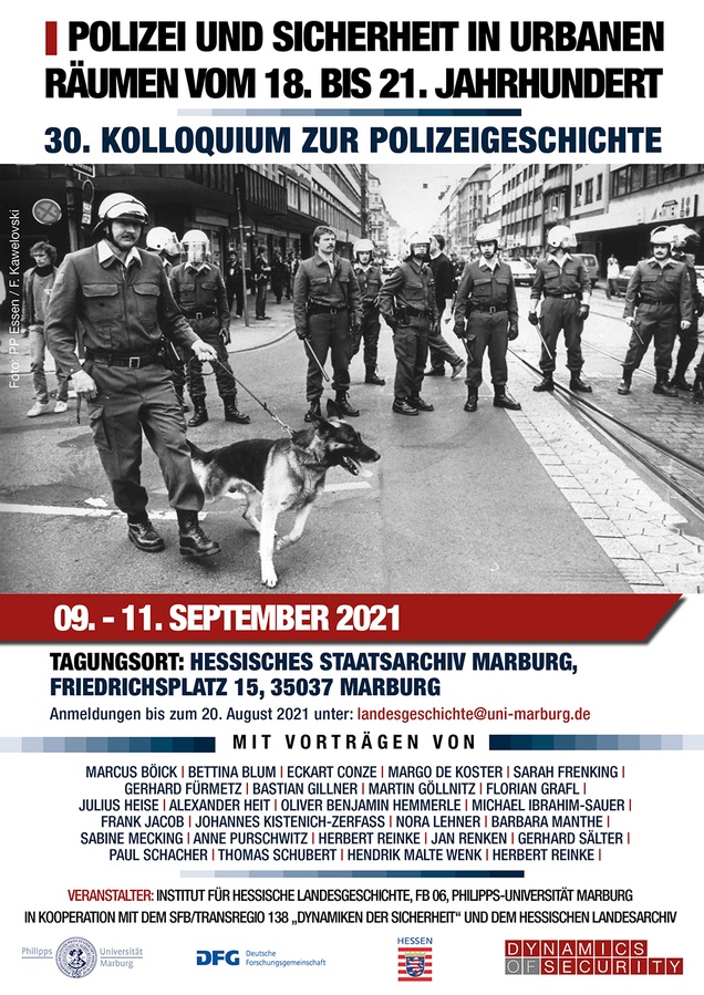 Veranstaltungsplakat Kolloquium zur Polizeigeschichte, Marburg 2021 © Institut für Hessische Landesgeschichte, Philipps-Universität Marburg